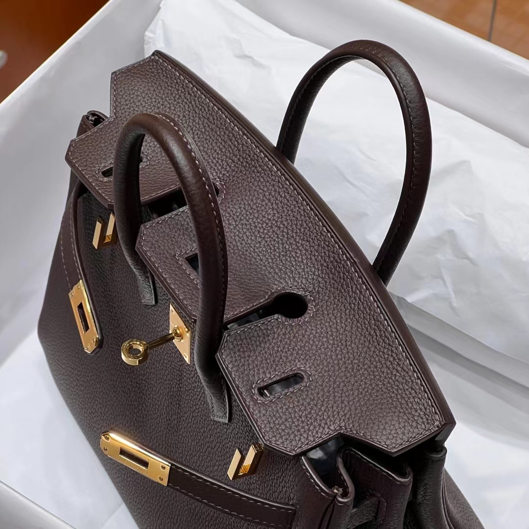HERMES  Birkin 25cm 46 EBONE Togo Full handmade Birkin Fatory 25x20x13cm