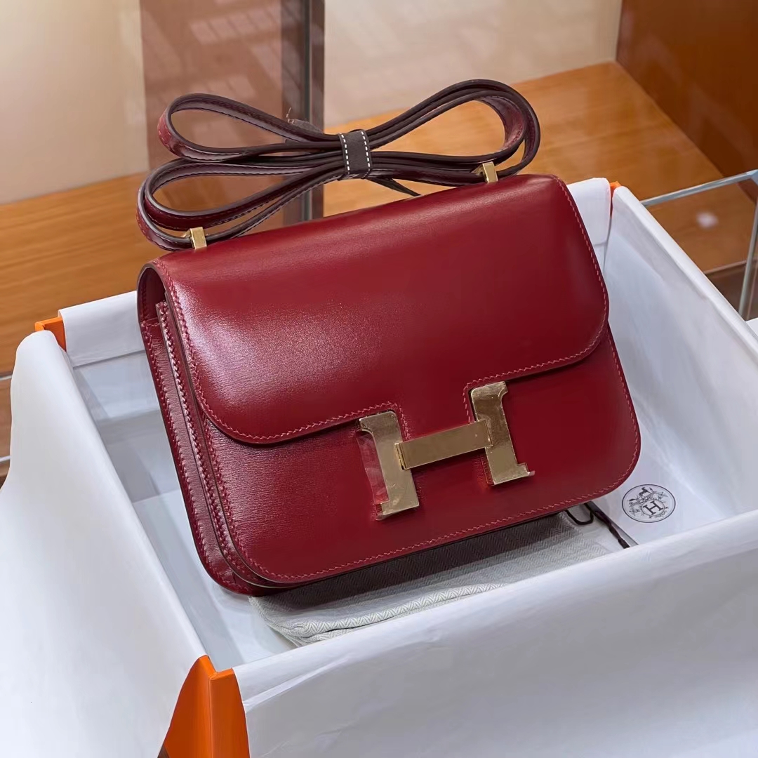 Constance 19CM 55 Rouge H BOX Full handmade HERMES Fatory