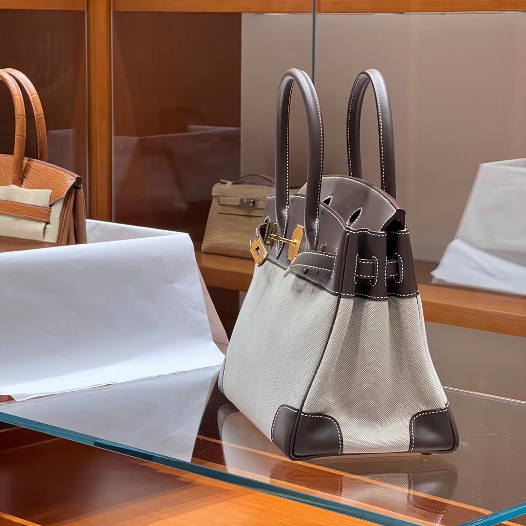 HERMES Birkin 30CM Swift&Canvas 8C Gri Elephant Full handmade Factory