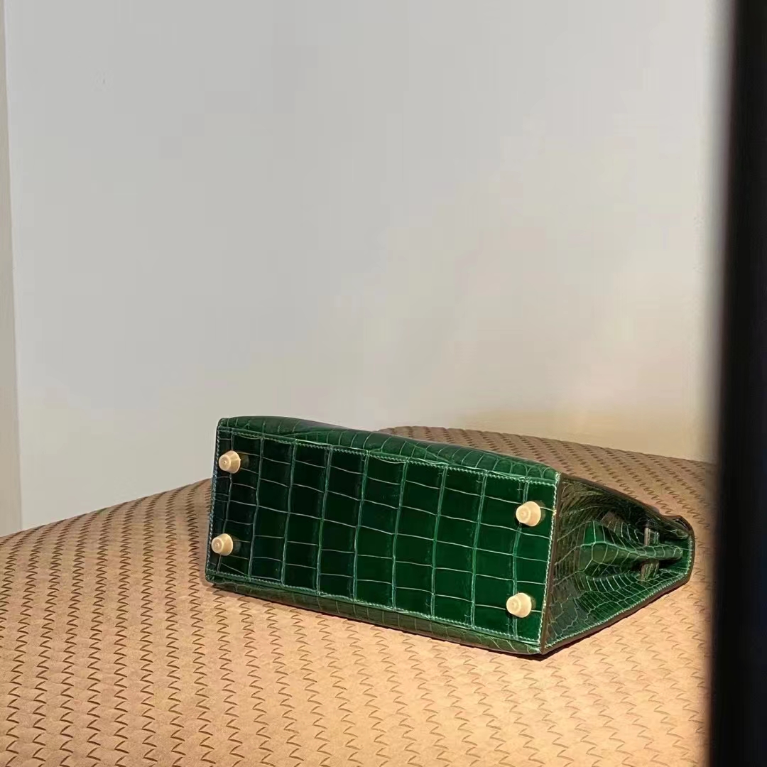 HERMES Kelly 25CM 67 Vert Fonce  Niloticus GHW Full handmade 25x17x7cm