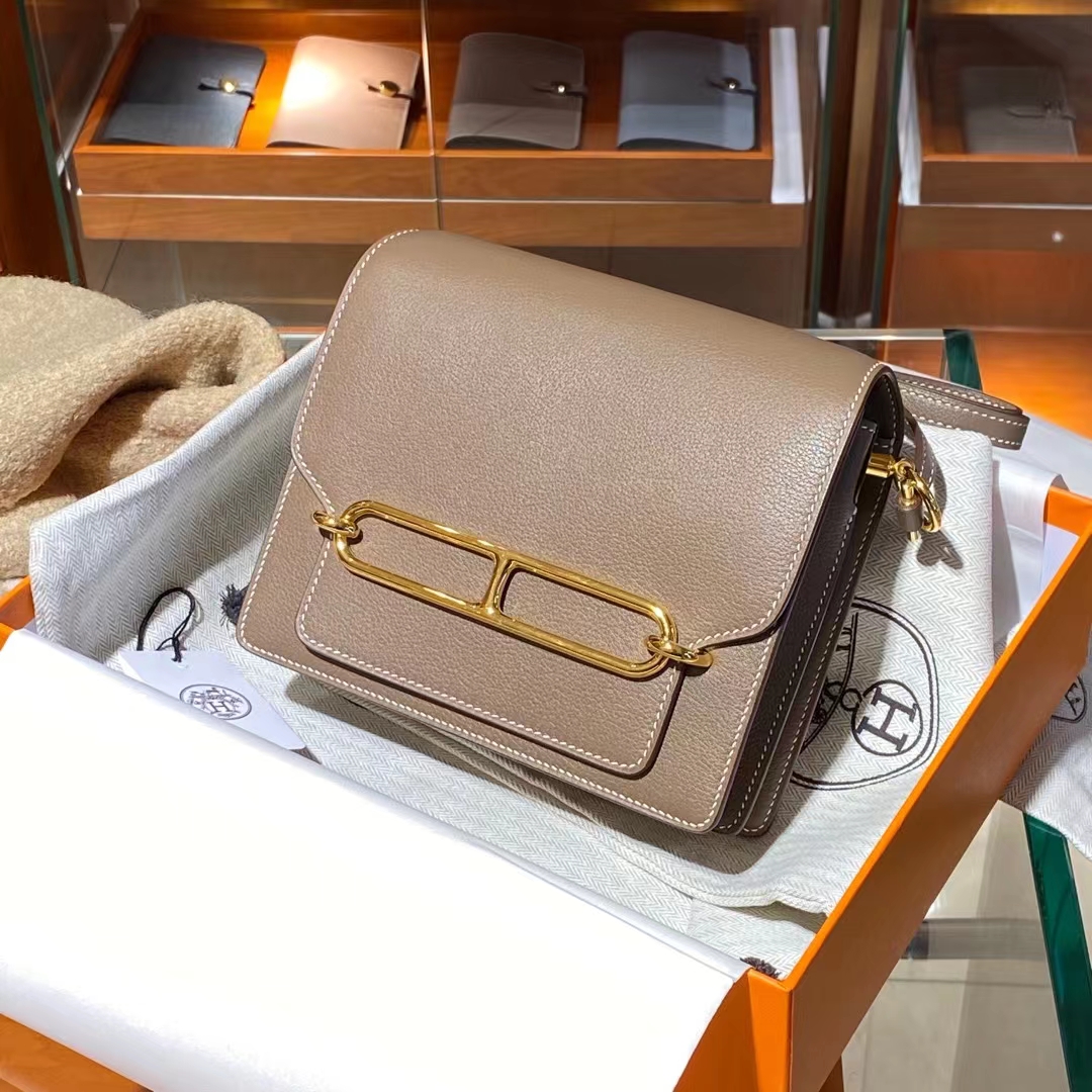 HERMES Roulis 18CM Gold 8C Gri Elephant Gold Hardware HandMade