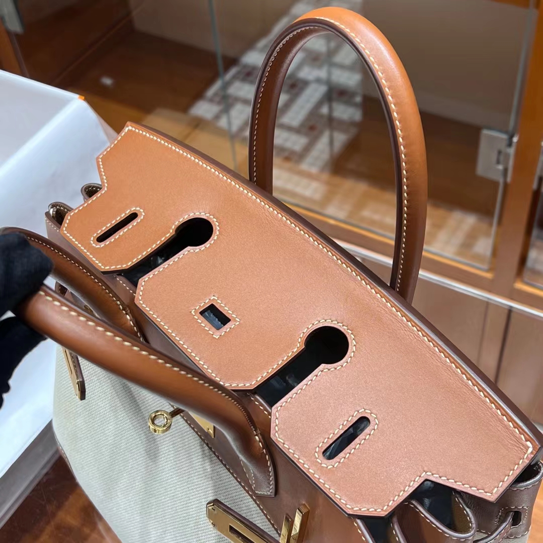 HERMES Birkin 30CM Swift&Canvas CK37 Full handmade Factory