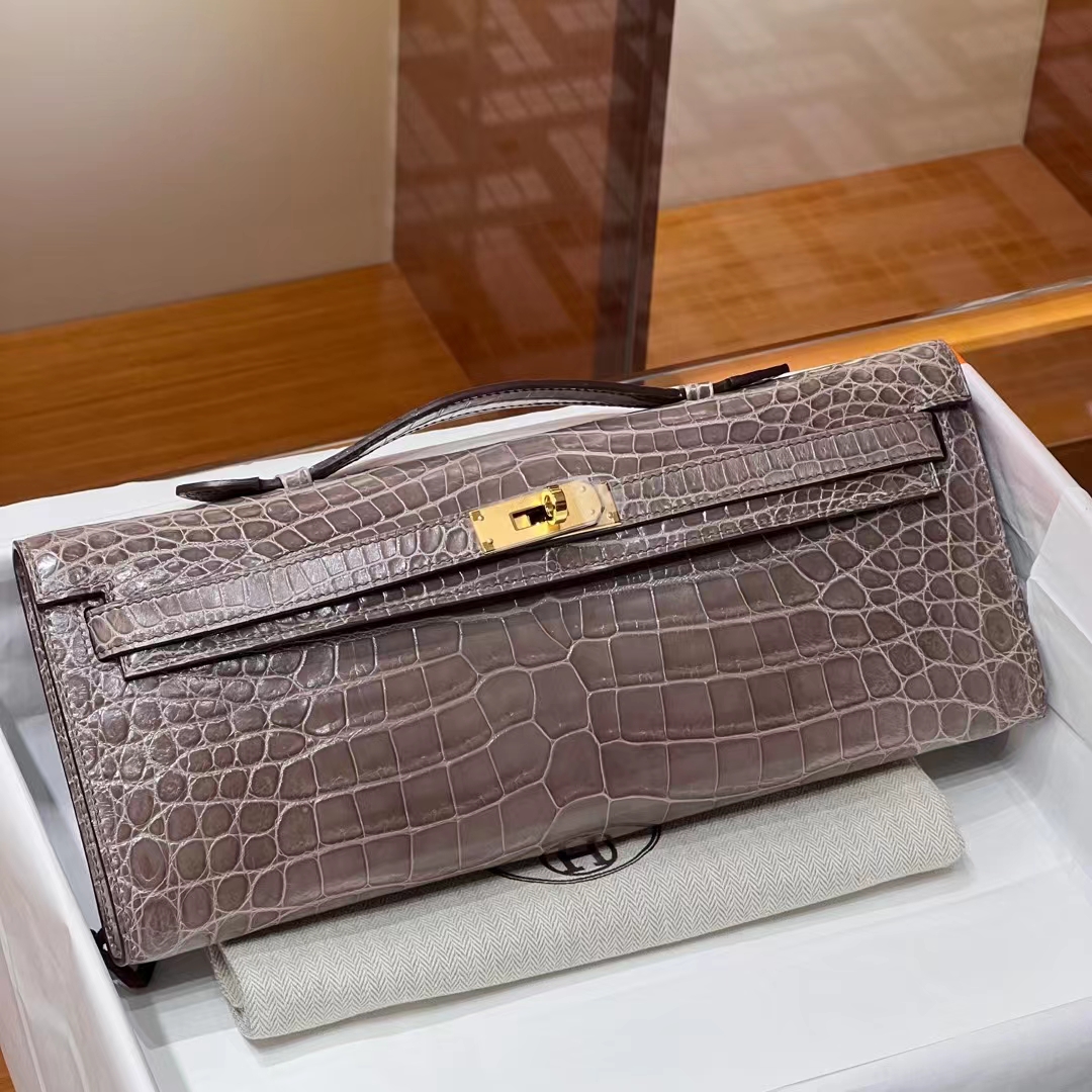 HERMES Kelly Cut 31cm 8C Gri Elephant  Niloticus Full handmade Fatory