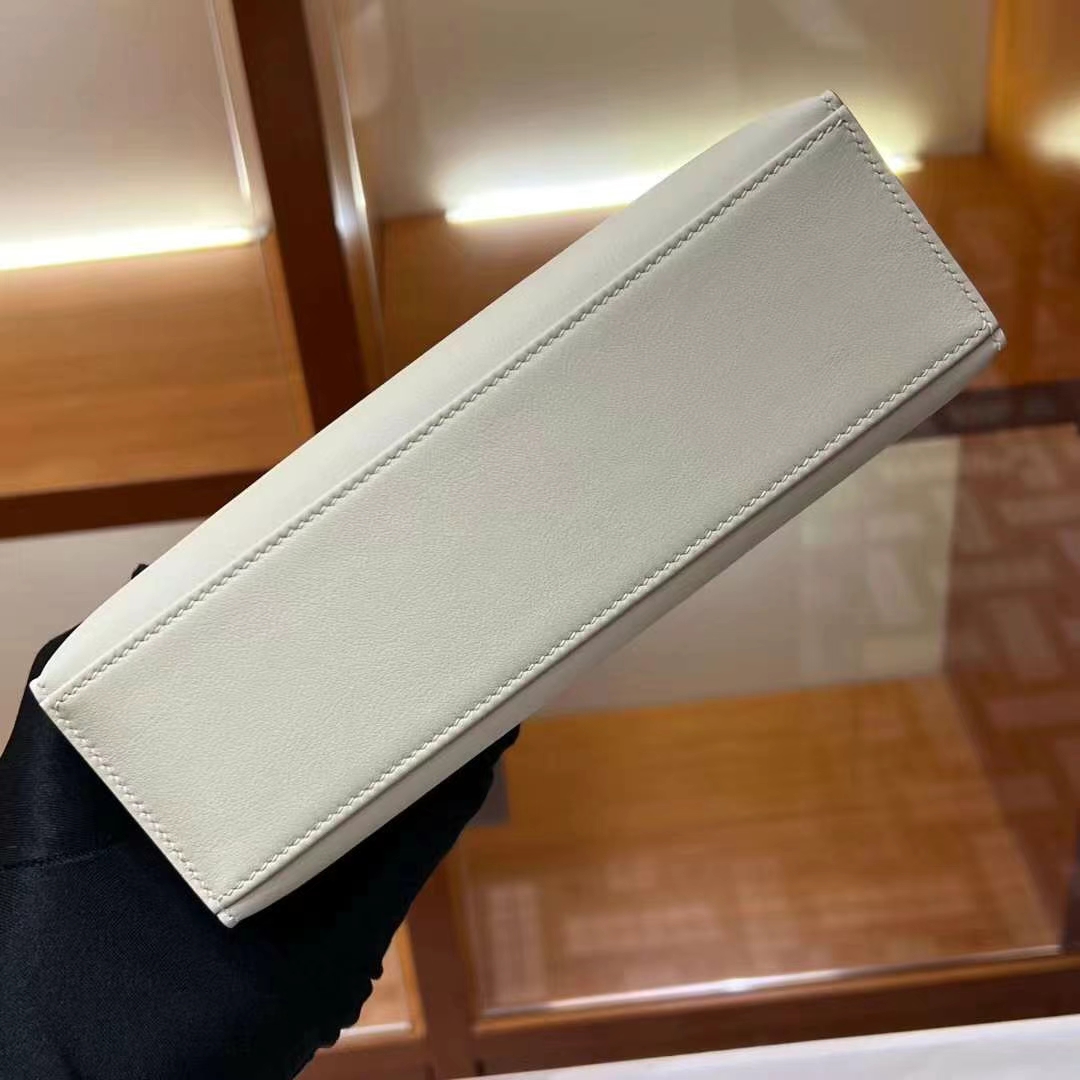 HERMES Kelly Pochette Swift Craie 10 Full handmade 【God Factory】 Factory