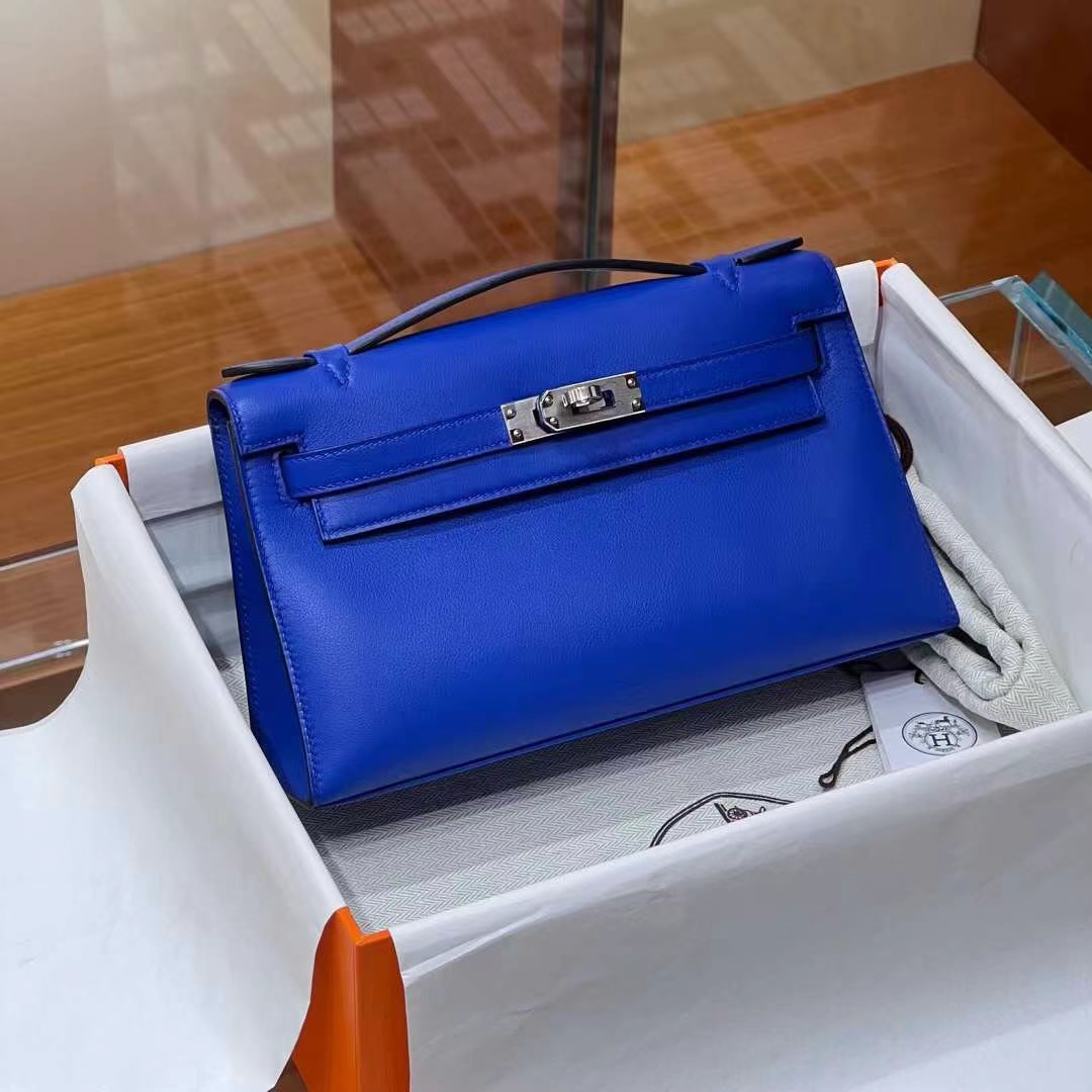 HERMES Kelly Pochette Swift7T Bleu electrique Full handmade 【God Factory】 Factory