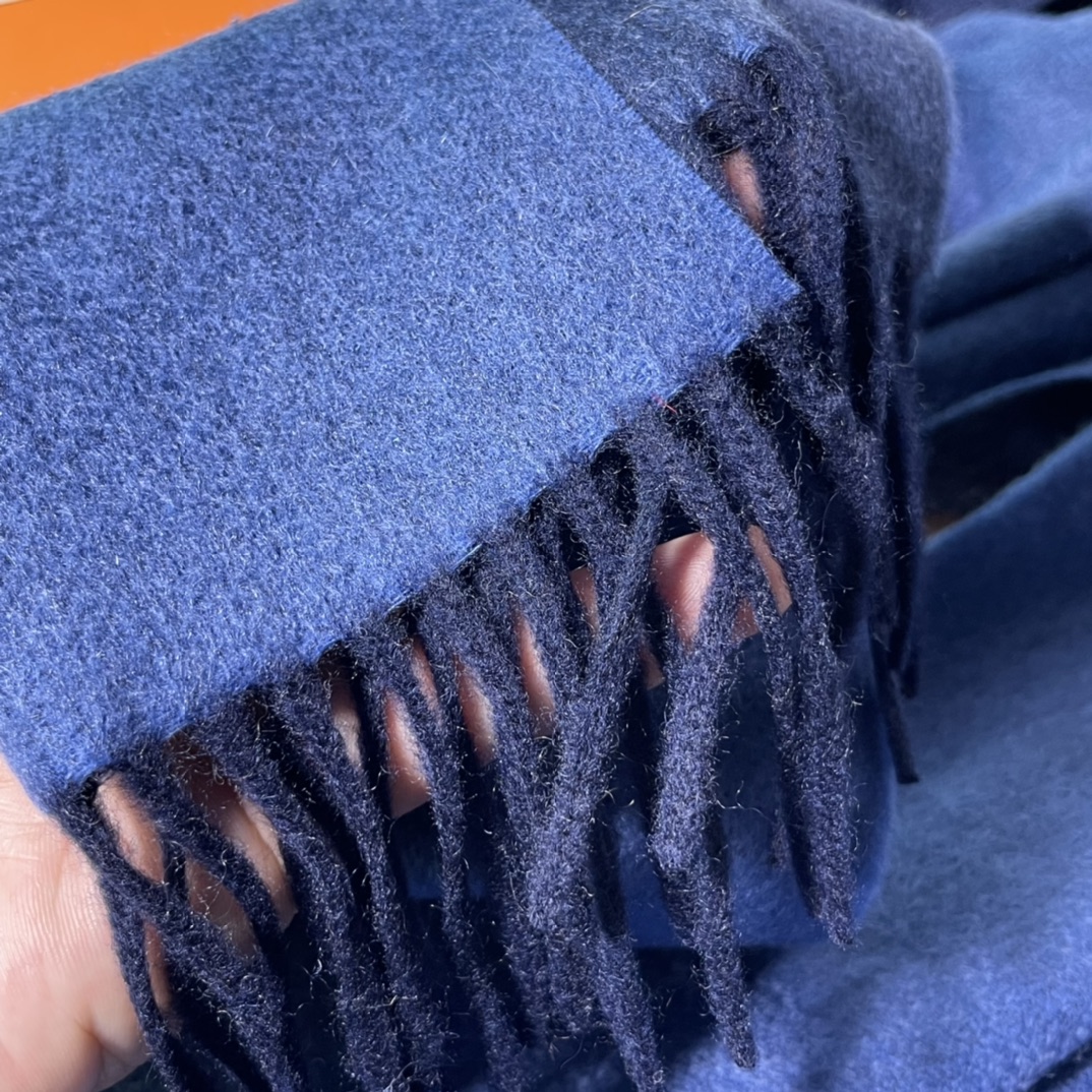 HERMES Cashmere Scarf Z7 Bleu Ocean Fatory 30*180cm