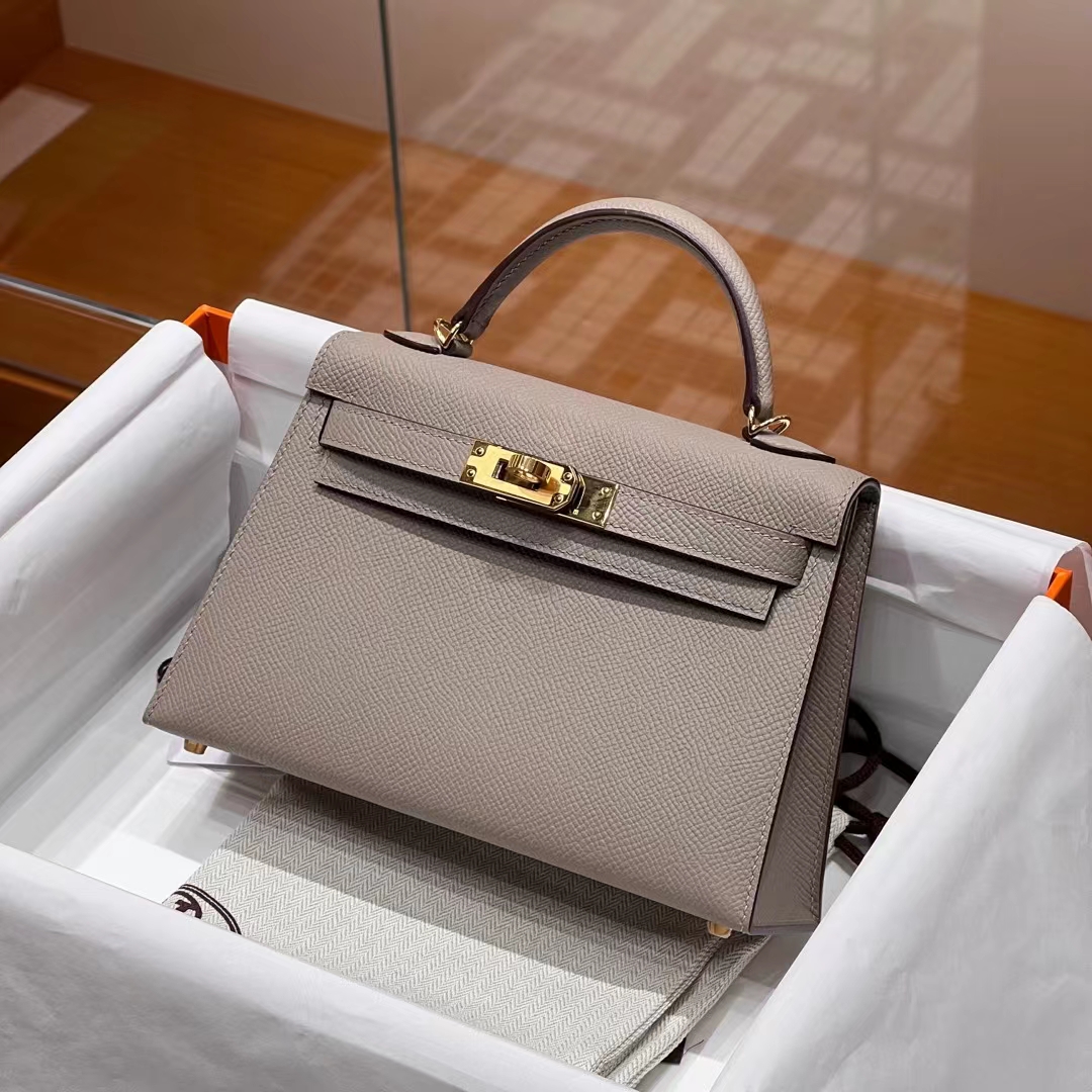 HERMES Mini Kelly 19CM 81 Gris Tourterelle Epsom GHW Full handmade fatory