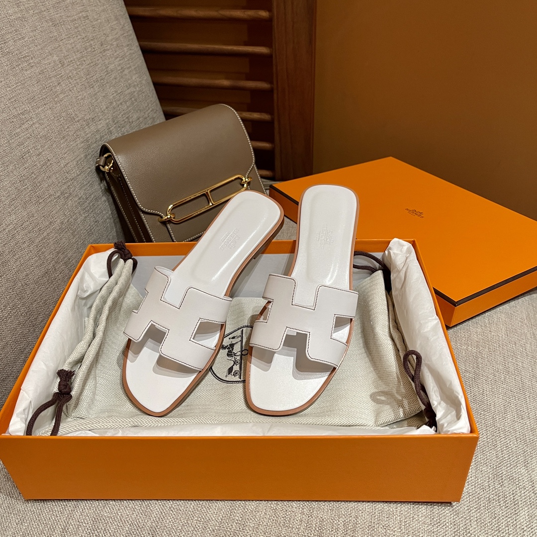 HERMES Sandals New Slippers Handmade Italian lamb sole 10 days of shipment 01 Blanc