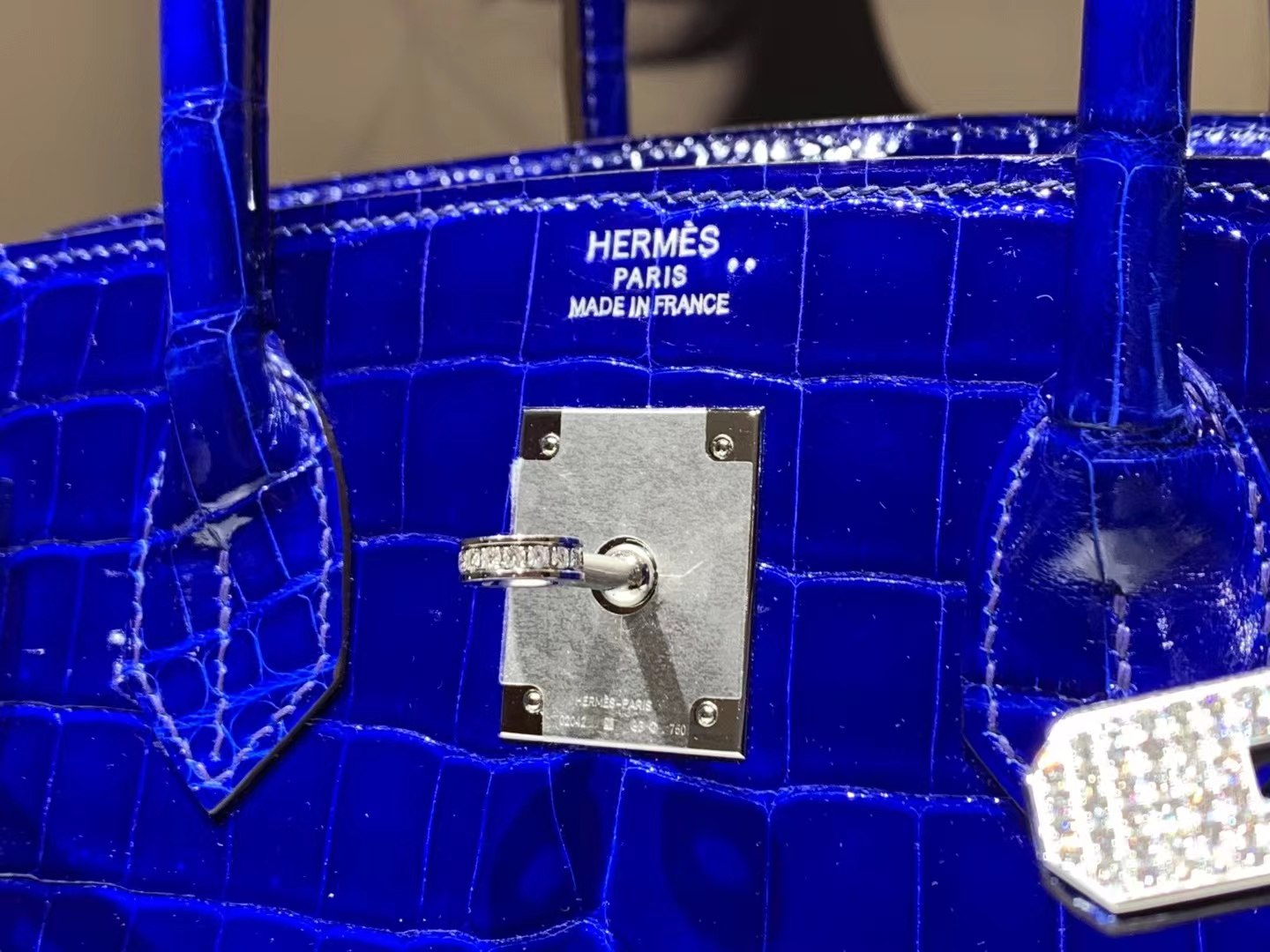 HERMES Factory Birkin 30CM  Alligator 7T Bleu electrique Full handmade hardware with real diamonds