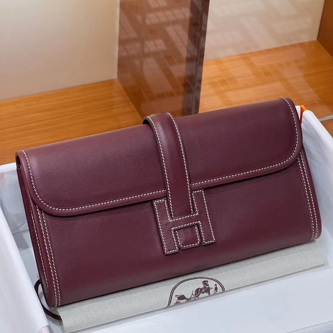 HERMES Jige Elan 29cm 55 Rouge H Swift Full handmade Fatory