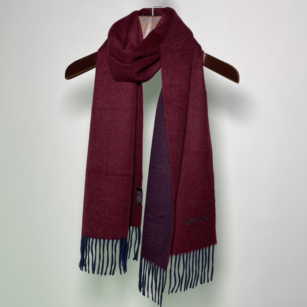 HERMES Cashmere Scarf F5 Bourgogne Fatory 30*180cm