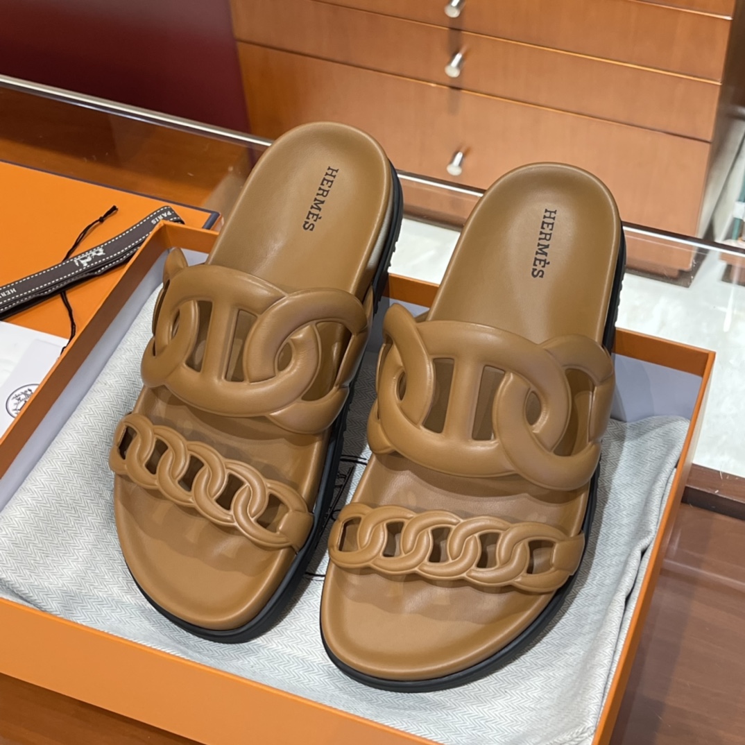 HERMES Extra Sandals New Slippers Handmade Italian lamb sole 10 days of shipment CK37