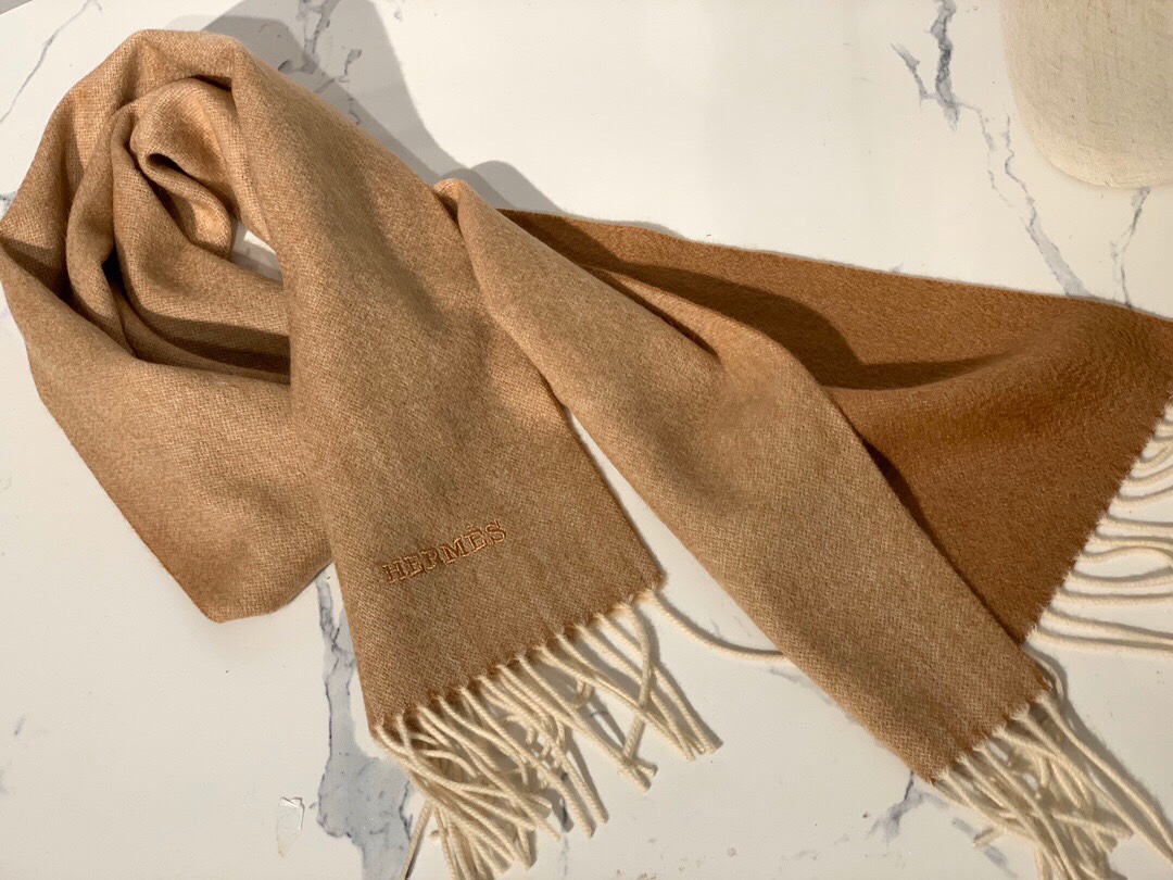 HERMES Cashmere Scarf 2S Sesame Fatory 30*180cm