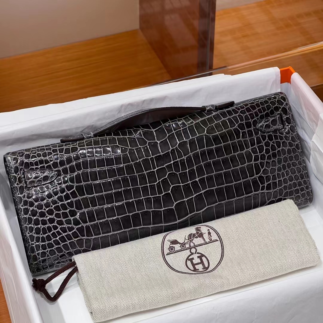 HERMES Kelly Cut 31cm 88 Graphite  Niloticus Full handmade Fatory