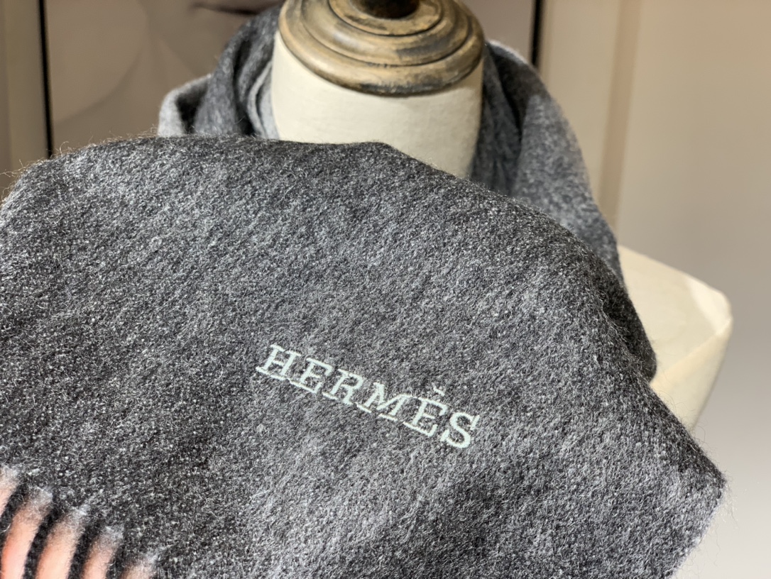 HERMES Cashmere Scarf 8F Etain Fatory 30*180cm