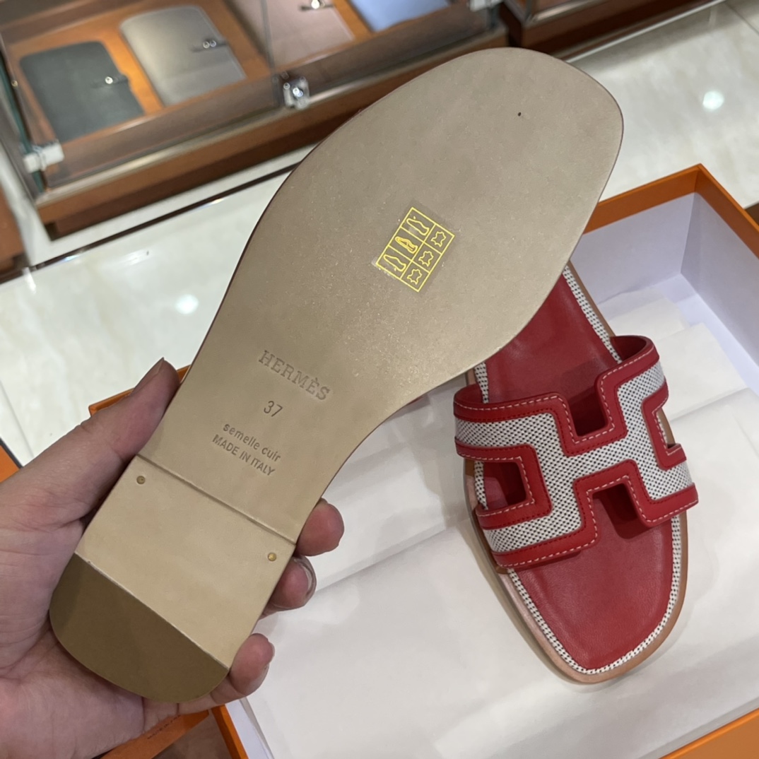 HERMES  Sandals New Slippers Handmade Italian lamb sole 10 days of shipment S5 Rouge Tomate