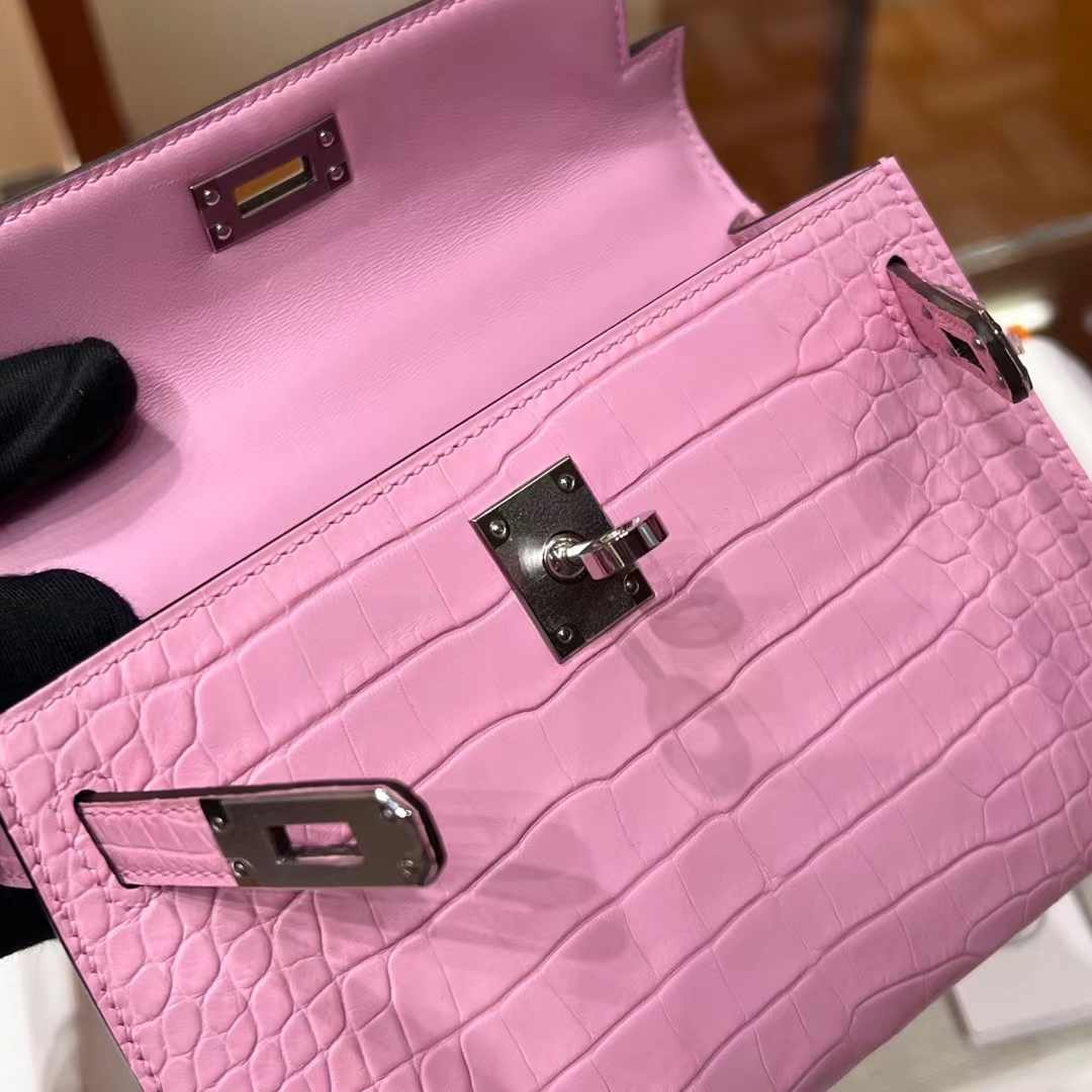 HERMES  Mini Kelly 2 3Q Alligator Silvery Hardware HandMade