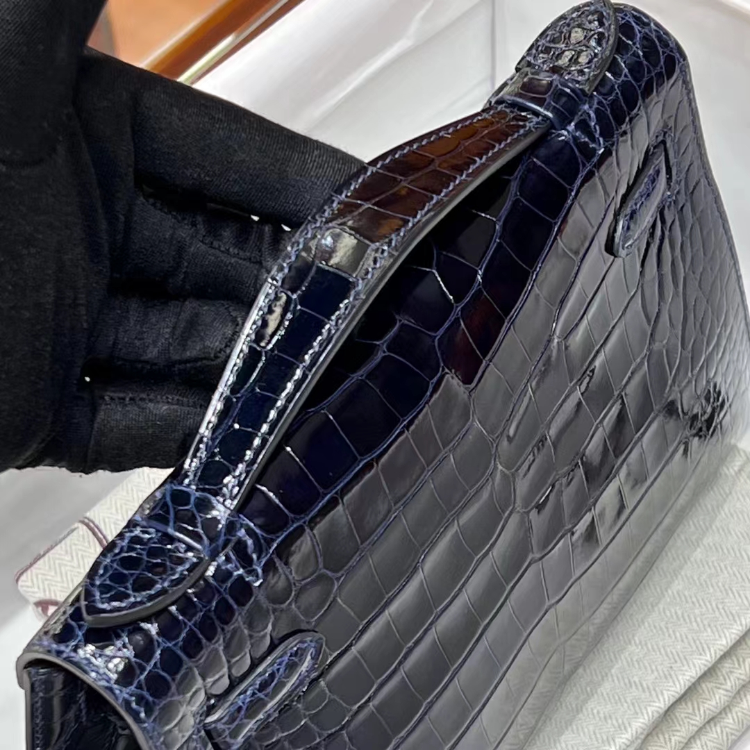 HERMES Kelly Pochette Alligator 2Z Blue nuit Full handmade 22x14x7cm 【God Factory】 Factory
