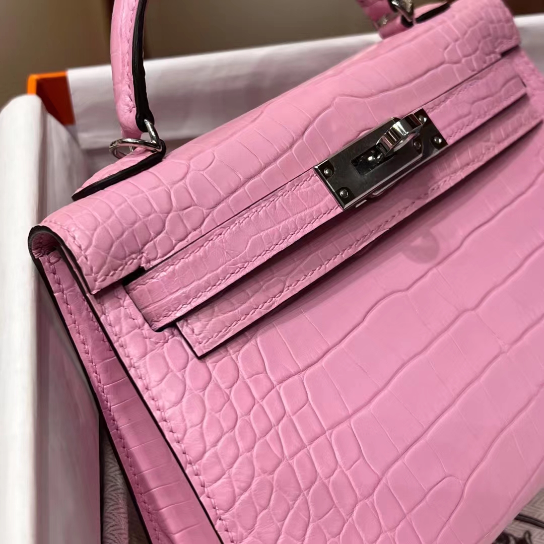 HERMES  Mini Kelly 2 3Q Alligator Silvery Hardware HandMade