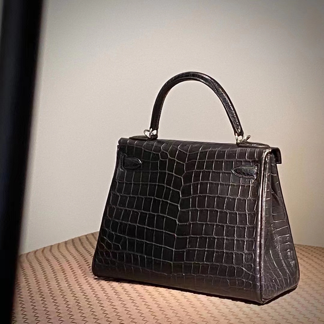HERMES  Kelly 25CM 46 Ebene Niloticus SHW Full handmade 25x17x7cm 