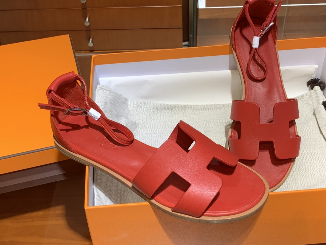 HERMES Sandals New Slippers Handmade Italian lamb sole 10 days of shipment 55 Rouge H