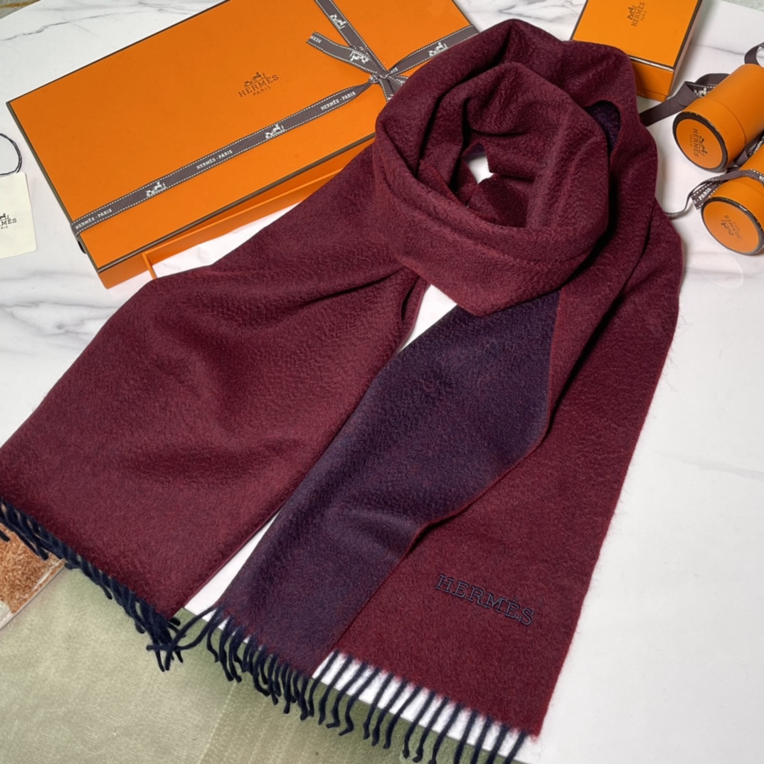 HERMES Cashmere Scarf F5 Bourgogne Fatory 30*180cm
