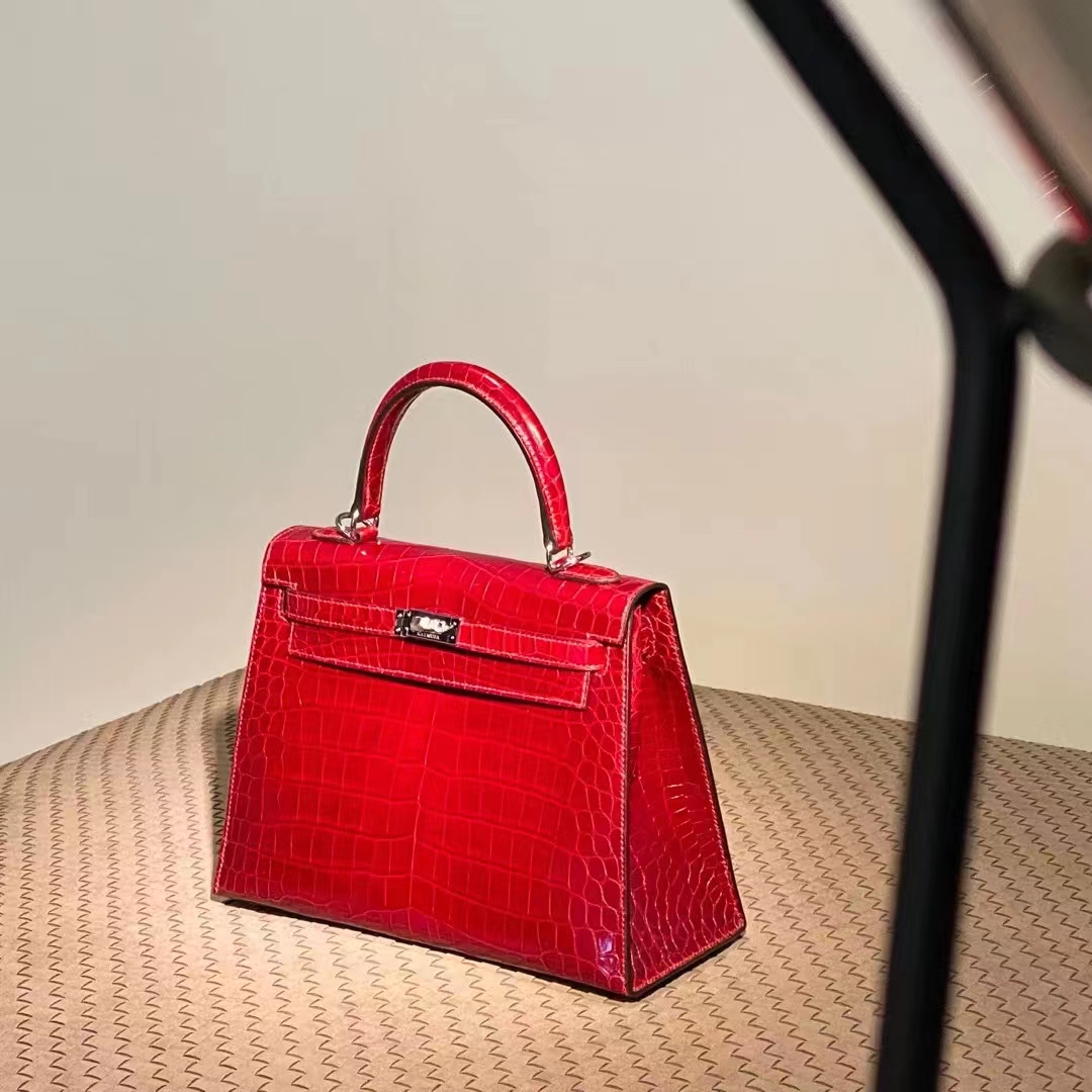 HERMES Kelly 25CM S5 Rouge Tomate Niloticus GHW Full handmade Kelly fatory