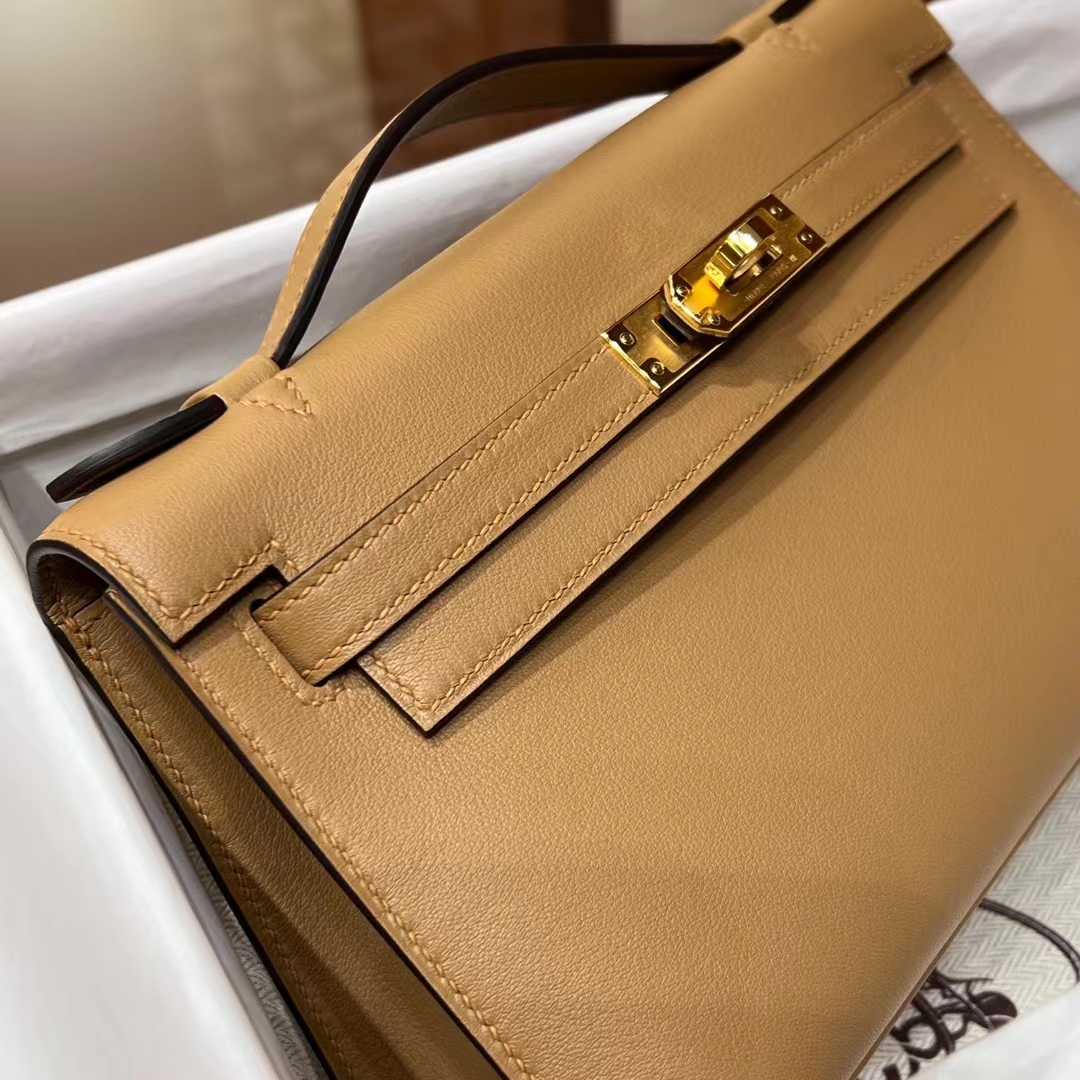 HERMES Kelly Pochette 22CM Gold Swift GHW Full handmade fatory