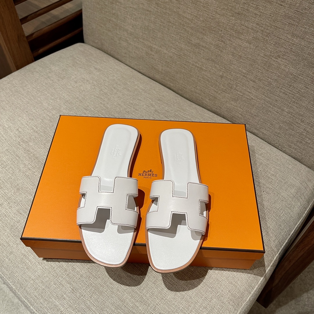 HERMES Sandals New Slippers Handmade Italian lamb sole 10 days of shipment 01 Blanc