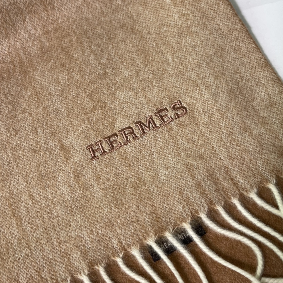 HERMES Cashmere Scarf 2S Sesame Fatory 30*180cm