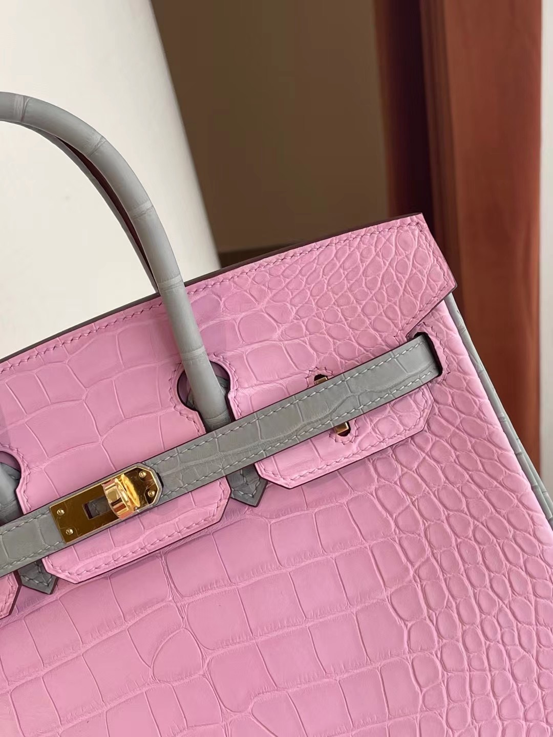 Hermes Birkin 25CM 5P Pink 80 Gris Perle Matte Alligator Crocodile