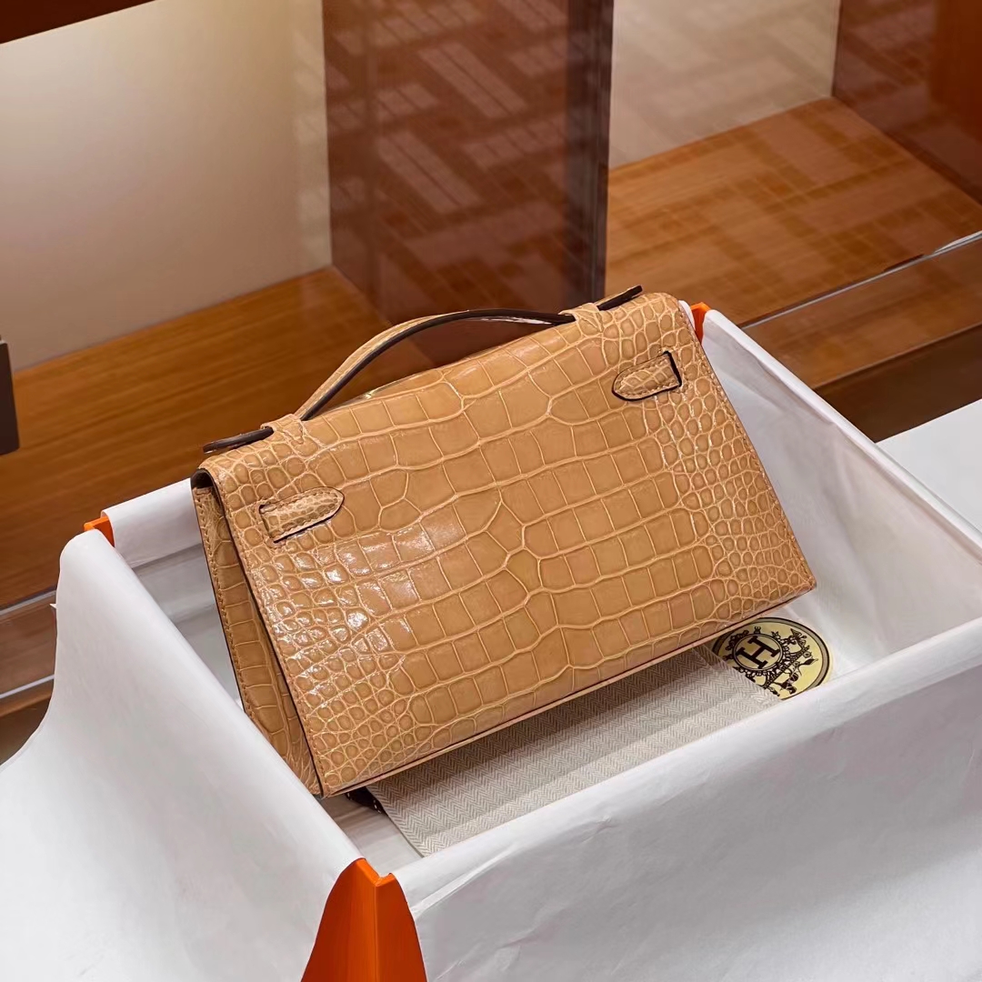 HERMES Kelly pochetto 22cm 1i Alligator GOLD Hardware HandMade