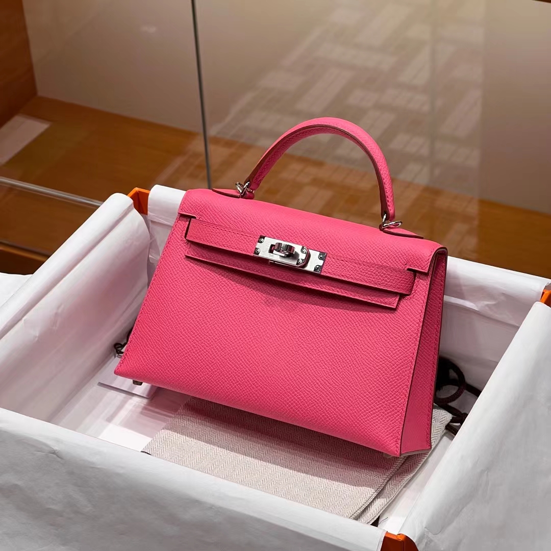 HERMES Mini Kelly 19CM 8W Rose Azalee  Epsom SHW Full handmade fatory
