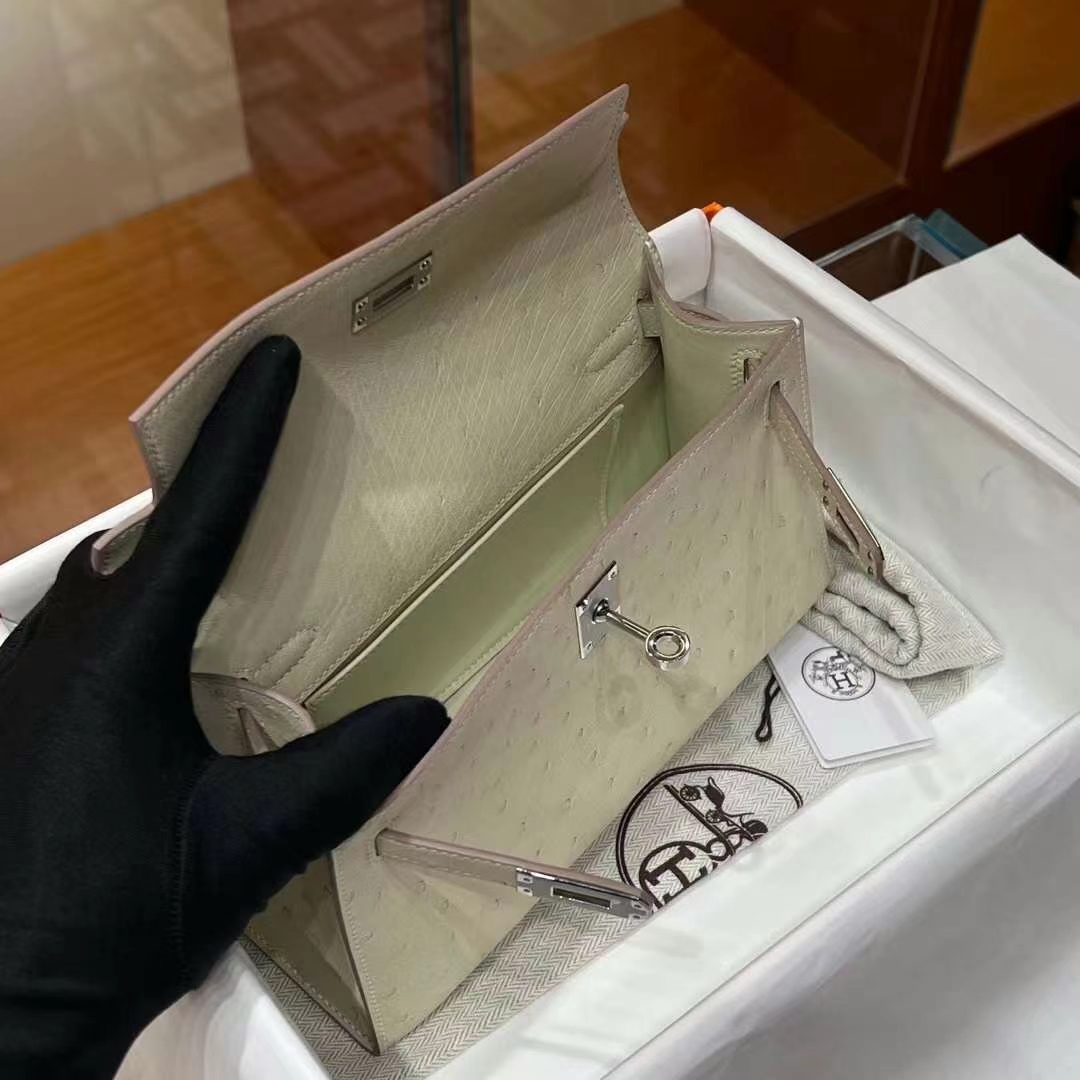 HERMES Kelly Pochette Ostrich 3C Full handmade 【God Factory】 Factory