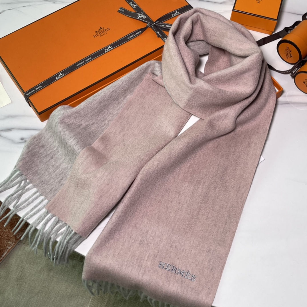 HERMES Cashmere Scarf Pinkish Gray Fatory 30*180cm