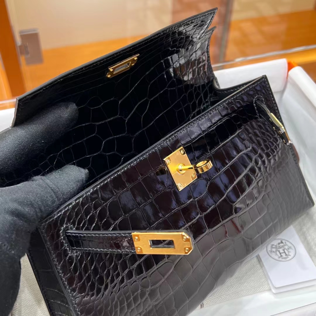 HERMES Kelly Pochette Alligator 89 Nior Full handmade 22x14x7cm 【God Factory】 Factory