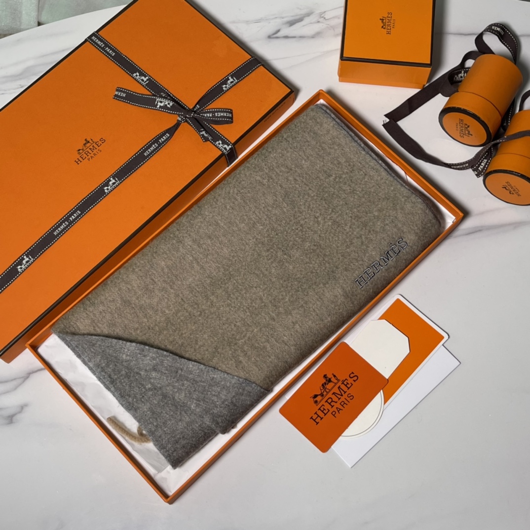 HERMES Cashmere Scarf 8C Gri Elephant  Fatory 30*180cm