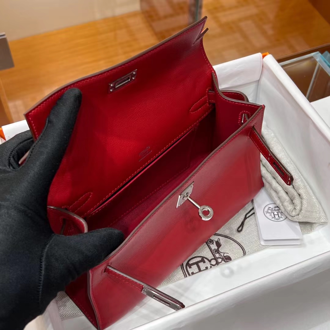 HERMES Kelly Pochette 22CM Q5 Rouge Cossacks Swift GHW Full handmade fatory