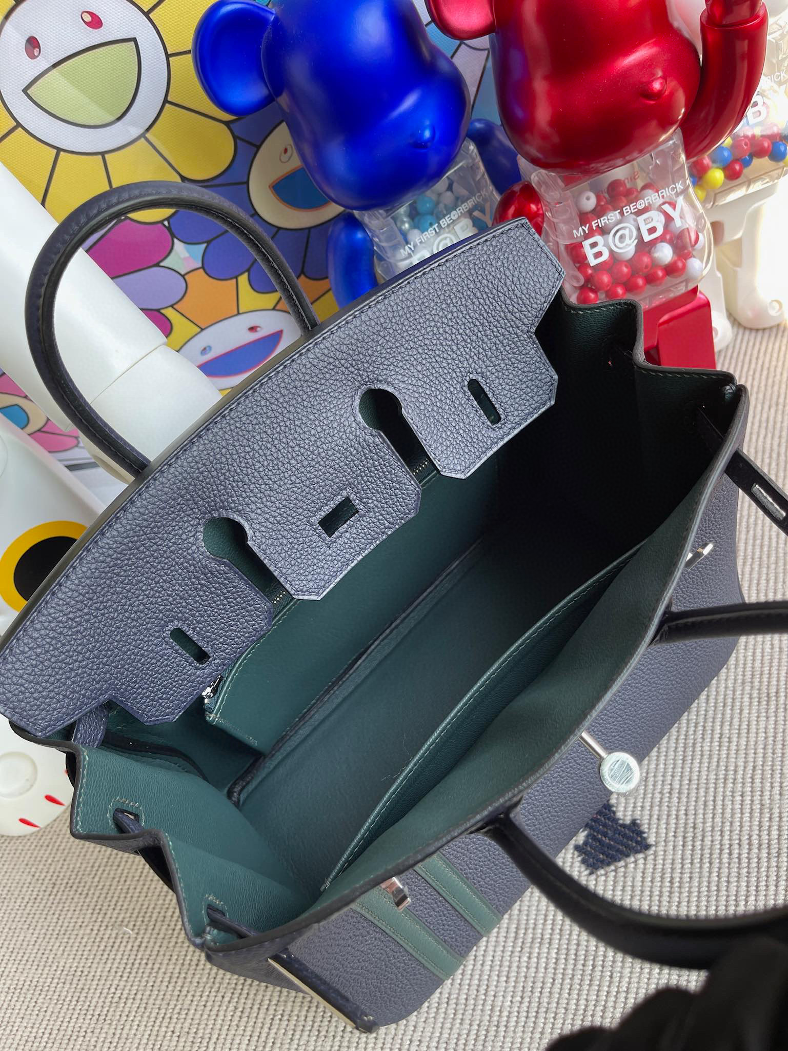 Hermes Birkin 25CM Togo 2Z Blue Nuit / 6O Vert Cypress Silver Hardware ( )