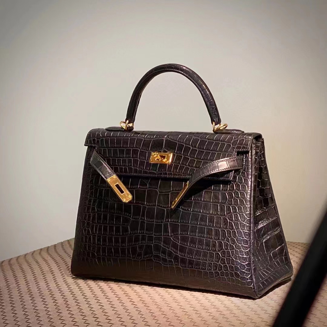 HERMES  Kelly 25CM 46 Ebene Niloticus GHW Full handmade 25x17x7cm