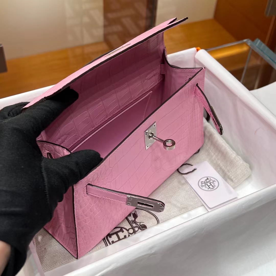 HERMES  Kelly Pochette 3Q Alligator Silvery Hardware HandMade
