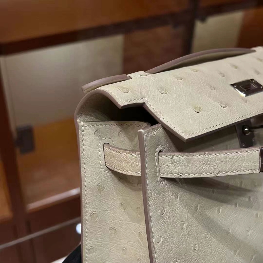 HERMES Kelly Pochette Ostrich 3C Full handmade 【God Factory】 Factory