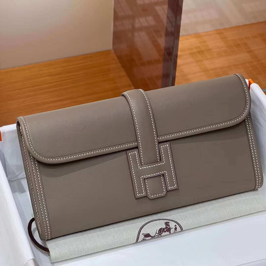 HERMES Jige Elan 29cm 8C Gri Elephant Swift Full handmade Fatory 