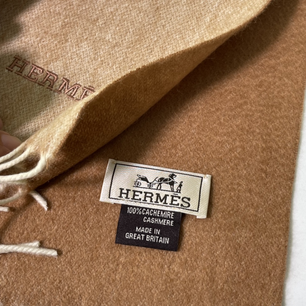 HERMES Cashmere Scarf 2S Sesame Fatory 30*180cm