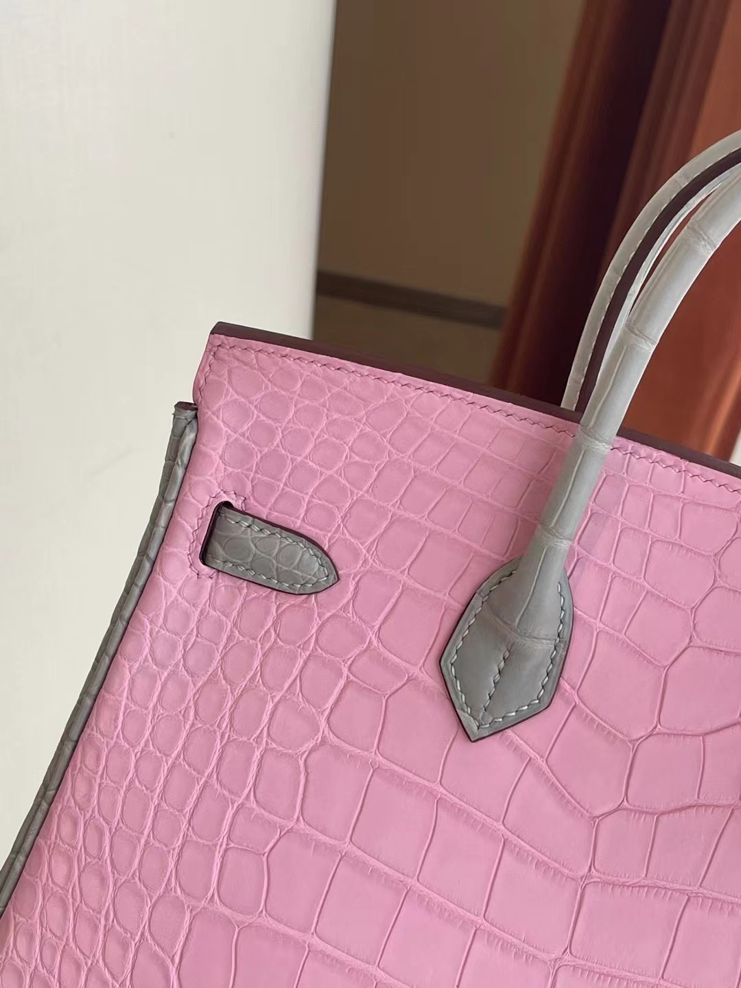 Hermes Birkin 25CM 5P Pink 80 Gris Perle Matte Alligator Crocodile