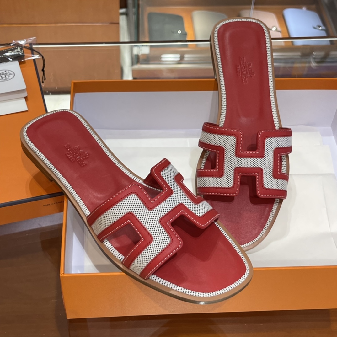 HERMES  Sandals New Slippers Handmade Italian lamb sole 10 days of shipment S5 Rouge Tomate