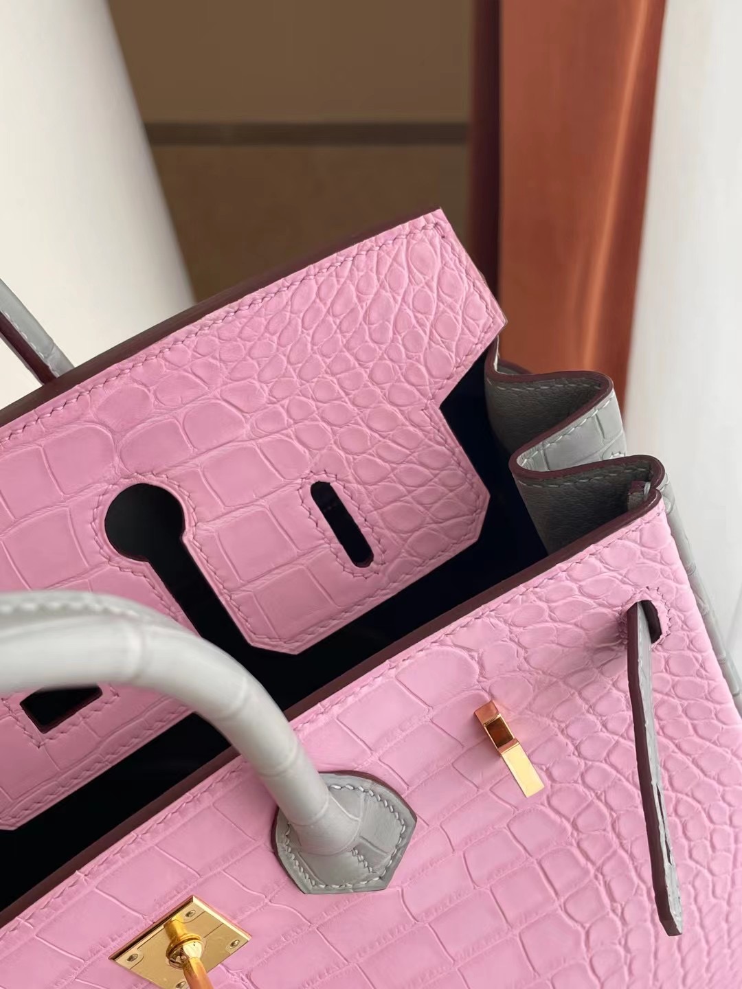 Hermes Birkin 25CM 5P Pink 80 Gris Perle Matte Alligator Crocodile