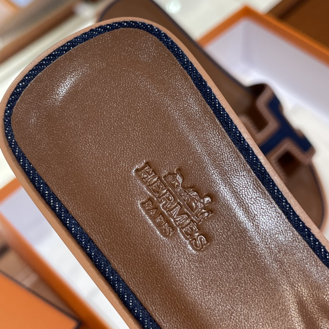 HERMES  Sandals New Slippers Handmade Italian lamb sole 10 days of shipment 73 Blue Saphir&CK37