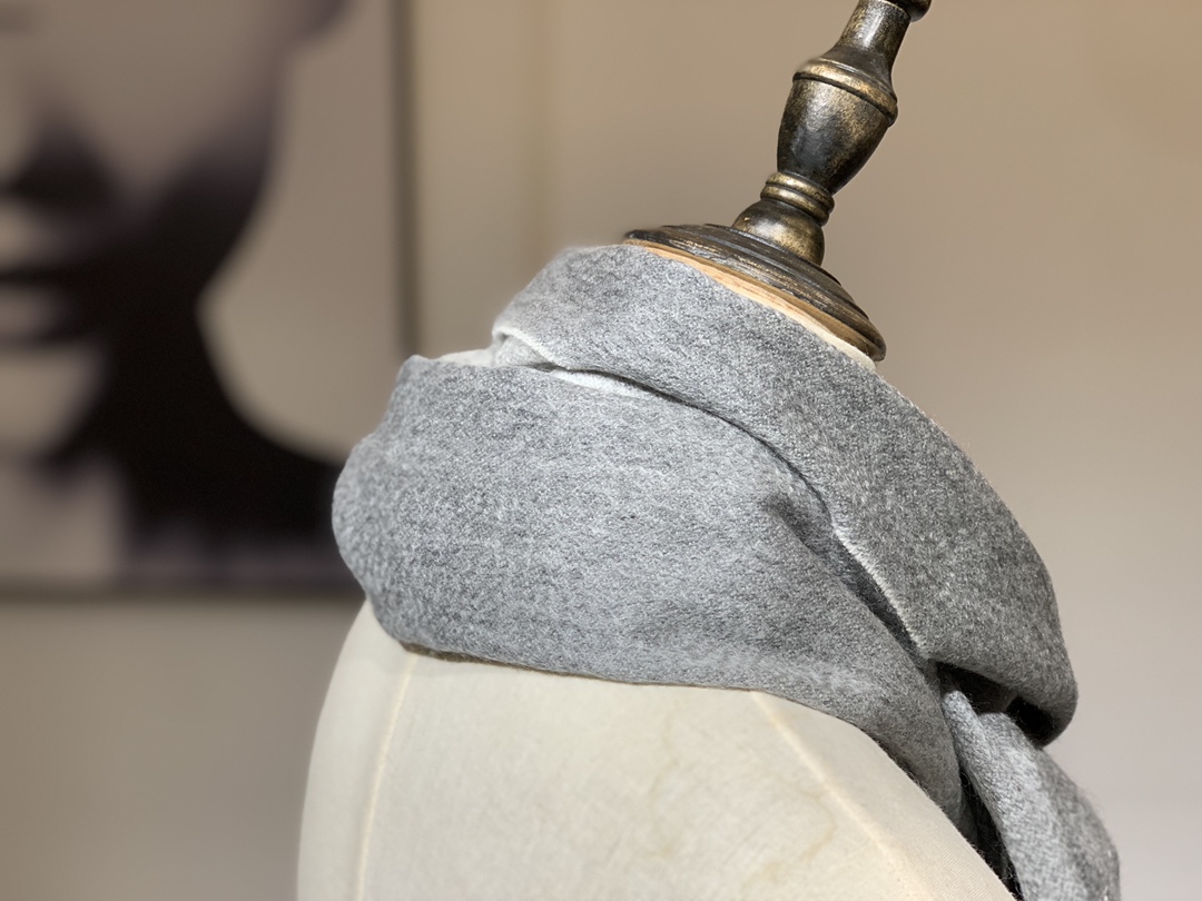 HERMES Cashmere Scarf 8M Gris Paris Fatory 30*180cm