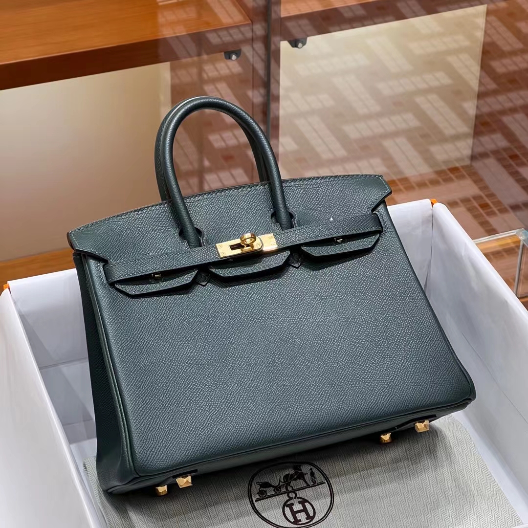 HERMES  Birkin 25cm 6O Vert Cypres Full handmade Birkin Fatory 25x20x13cm